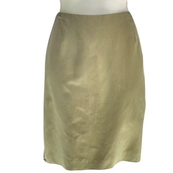 Gold Satin Midi Skirt With Back Zipper & Slit by Lida Baday - Picture 13 of 13